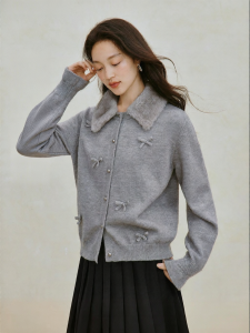 INMAN | Detachable Fur Collar Autumn New Bow Knit Cardigan