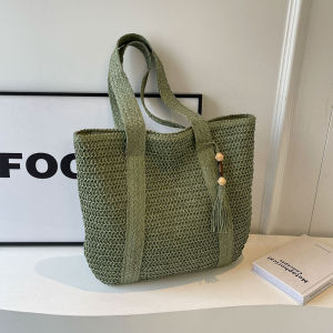 Handwoven Large Capacity Straw Tote Bag Fashionable Beach Vacation Single Shoulder Bag for Ladies 2024 New Style Soft Handle
