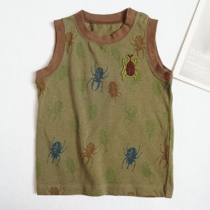 Summer Boys round Neck Pure Cotton Vest Childrens Summer Clothes Cartoon Sleeveless Printed Casual Kids Wear 7896