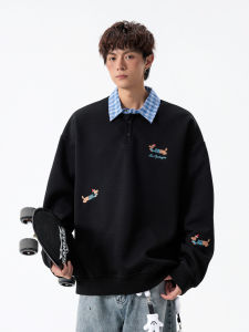 WUKONGYOUHUO | Embroidered Contrast Color Polo Neck Sweater Autumn