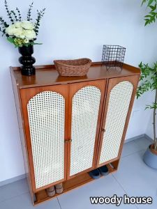 Rattan Door Shoe Cabinet Wooden Shoe Rack Organizer Cabinet Storage Bamboo Shoe Cabinet