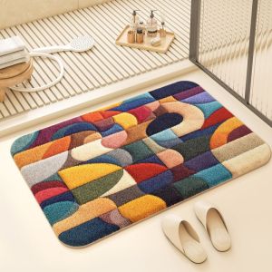VIKAMA Modern Abstract Bathroom Floor Mat Water Absorbing and Anti-Slip Bathroom Door Mat Entryway Wall Mat Home Decoration