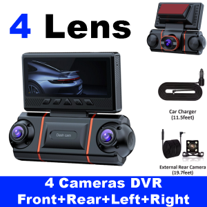 4 Channel WiFi 4K UHD 360 Degree Panoramic Dash Cam DVR Black Box Super Night Vision 24H Parking Mode G‑Sensor Emergency Lock Lo