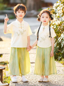 East Whale | Chinese Style Boys and Girls Summer Traditional Clothing Set for Mid-Autumn Festival