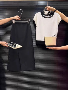 Summer 2025 Womens Black Skirt Set Miniature French Iris Texture High Quality Hanfu Style Polyester Fiber 100% Womens Fashion