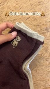 5Pairs Bear Middle Tube Socks Cartoon Girl Calf High Socks Daily Casual Long Crew Socks Street