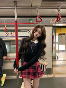 Lanlans Wardrobe 2025 New Double Color College Style Three Piece Set Womens Fashion Uniform Casual Outfit Short Sleeve V-Neck