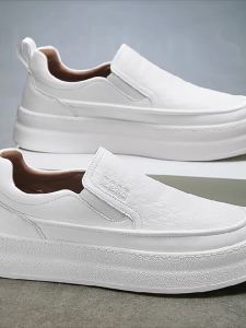 JIANDESAI | Easy Slip-on White Leather Mens Casual Shoes