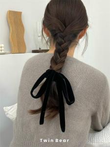 Black Velvet Sash Butterfly Knot Hair Ties Draping End Ornament  out Sweet Style Fabric Material New And  Hair Bands