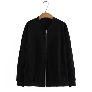 [Big Sale] Minimalist Pure Color Baseball Collar Zipper Cardigan Jacket Plus Size Womens Clothing Loose-Fitting Slimming Coat Md0059