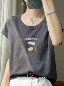 Cool Bamboo Rayon Short Sleeve Knitted T-Shirt Womens Summer Loose Slimming Small Size Ice Silk Top Korean Style Commute