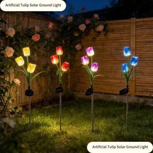 Solar Simulated Tulip Ground Mounted Lights Lawn Villas Gardens Parks Stone Paths Hiking Trails Spring Themed Decor