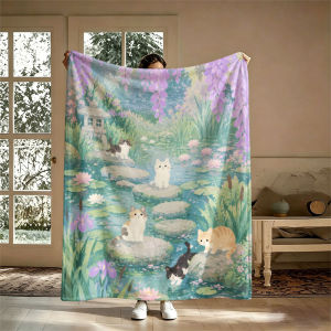 BILIBILI | Cats Wisteria Pond Garden Flannel Blanket Perfect for Sofa Office Bed Travel Sleep Read Relax Camping Four Season Use