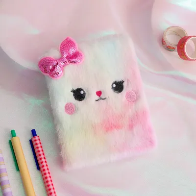 Kitty Cat Design Diary Cute Plush Notebook for Students Gifts