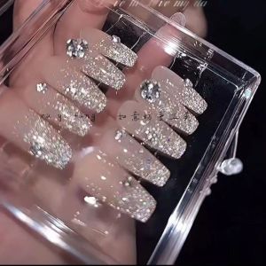 Ruyi New Arrival Xiaohongshu Best Selling Star River Diamond in the Debris Gradient Pile Rhinestone Goddess Bride Manicure Wear Nail Patch Ins