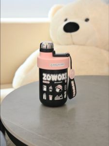 Zowoki Q12 Black Pink Special Edition Thermos Drinking Bottle with straw (600ml)