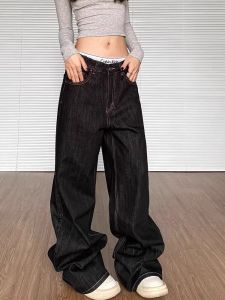 Quần Jeans Ống Rộng Kiểu Dáng Thẳng Phong Cách Mỹ Cổ Điển Cho Nữ Quần Dài Dài Đến Sàn Rộng Rãi Mùa Thu Hàng Mới Về