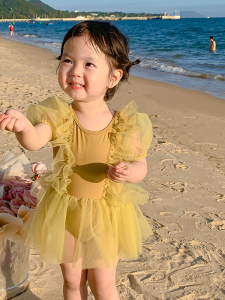 Maid Baby Girl Swimming Suit New Style Children Fashion Backless One-Piece Swimsuit Skirt Korean System Swimwear for Girls