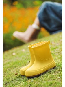 Muer Womens Fleece Lined Rain Boots Cute Slip Resistant Waterproof Booties Mid-calf PVC Shoes Comfortable All Season Wear