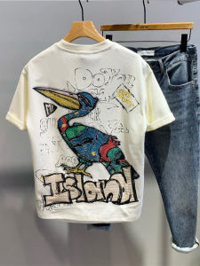 XIBAIYI | Plus Size 300lbs Graffiti Printed Cotton Short Sleeve T-Shirt
