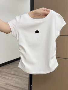 Áo Thun Cotton Tay Ngắn Cổ Tròn Mùa Hè Cho Nữ Dáng Ôm Họa Tiết In Phong Cách Hàn Quốc Chất Liệu Cotton Nguyên Chất