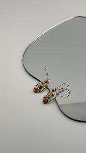 MILLENNE Multifaceted Baltic Amber Curved Oval Silver Teardrop Earrings with 925 Sterling Silver (MLP-01)