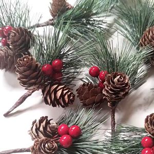 NUVOX 10pcs Artificial Berry Pine Cone Christmas Crafts For Holiday Decor Flower Xmas Branch