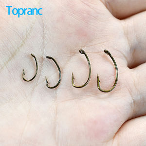 Topranc 50Pcs Down Eye Curved Shank Bronzed Fly Tying Hook for Scud Shrimp Grubs Pupae San Juan Worms Nymphs Fish Hook