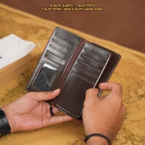 Dompet Panjang Lipat 2 3D Pria Kulit Sapi Pull Up 15 Slot Kartu Keren Kasual Modern Elegan Apollo REVEN