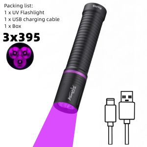 Alonefire | Alonefire 3-LED 365nm/395nm High Power UV Flashlight Blacklight USB Rechargeable Pet Stain Tinea UV Glue Curing Scorpion Torch