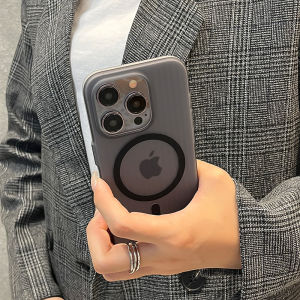 Ultra-Thin Magnetic Absorption Frosted Corrugated Pattern Anti-Slip Frame Titanium Grey Semi-Transparent iPhone15ProMax Case