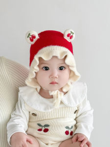 Princess Style Knitted Woolen Baby Hat for Girls Autumn Winter Warm Windproof Overhead Cap Korean Style Childrens Fashion