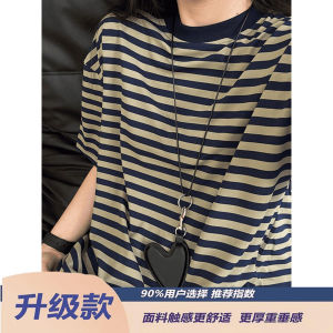 American Retro Striped Ice Silk Cool Feeling Short Sleeve Mens Summer Thin Breathable Loose Casual T-Shirt Color Block Top