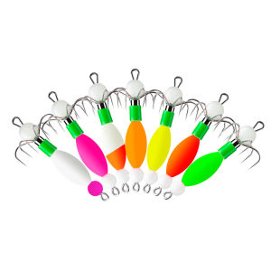 Luminous Squid Jig Hooks 3/10Pcs Glow Squid Hooks Saltwater Octopus Cuttlefish Fishing Bait Lure Set in Dark with Tackle Box