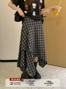 Scottish Plaid Mini Skirt Womens Slim High Waist Versatile Design Asymmetrical Midi A-Line Skirt Commute Korean Style