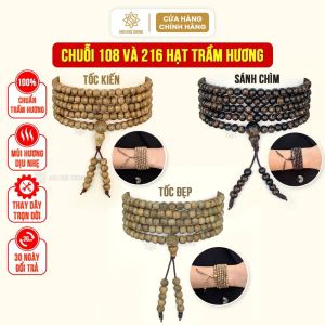 Vòng tay trầm hương chuỗi 108 hạt và 216 hạt 4li Sơn Mộc Hương đeo tay nam nữ phong thủy may mắn bình an tài lộc