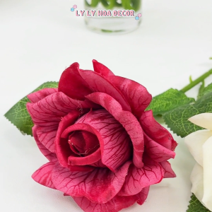 Hoa Lụa Decor Cành hoa hồng 1 bông nhân tạo lụa vải cao cấp nhập khẩu hoa giả. Hoa Lụa Decor