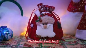 Santa Claus Holiday Bag Pouch Drawstring Christmas Cookie Bag for Family Holiday