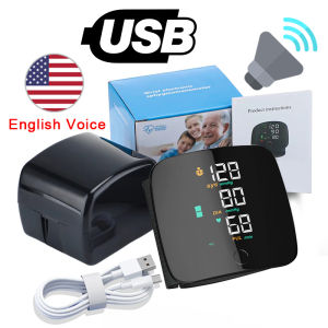 LED Rechargeable Wrist Blood Pressure Monitor English / Russian / Portuguese / Spanish Voice Broadcast Tonometer BP Monitor