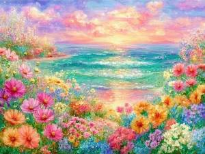 Bộ Tranh Kim Cương Thêu Tranh Biển Huacan Seaside Flower 5D Đầy Đủ Tranh Thêu Phong Cảnh Biển Tự Làm Kim Cương Nhựa Tròn & Vuông