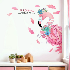 Decal giấy dán tường Chim hồng hạc Flamingo Có keo sẵn - Trang trí phòng ngủ phòng bé spa