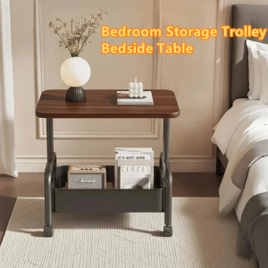 Bedside Table With Wheels Bedroom Storage Trolley Nordic Heavy Duty Bed Side Rack Aesthetic Vintage Small Cart Simple Coffee Table ready to ship
