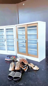 ⚡จัดส่งถึงบ้านฟรี⚡ ตู้รองเท้าเหล็ก ตู้อเนกประสงค์ ประตูกระจก 6 ชั้นความจุขนาดใหญ่