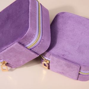 Hộp Đựng Trang Sức Bằng Nhung Dành Cho Nữ Hộp Đựng Đồ Du Lịch Di Động Có Khóa Kéo Hộp Đựng Hình Vuông Để Đựng Vòng Cổ Nhẫn Bông Tai