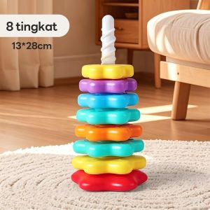 Montessori Rainbow Spinning & Stacking Tower BPA-Free Baby Sensory Color Recognition Toy Early Learning Montessori Toy for 6-36Month Kids