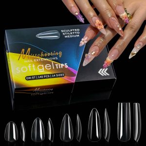 140 Miếng Dán Móng Giả Hình Vuông Hạnh Nhân Trong Suốt Liền Mạch Phủ Kín Dạng Nhấn Làm Từ Acrylic Dùng Cho Salon