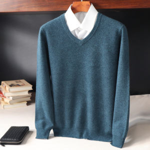 Vomen Vomen Cashmere Sweater Mens V-neck Thickened Winter Knitted Pure Color Chicken Heart Neck Business Casual Long Sleeve