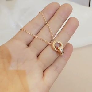 Ladamas Kalung Titanium Dengan Liontin 2 Cincin Dengan Angka Romawi Fashion Korea KT3