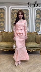 ชุดเซตเสื้อและกระโปรงทรงหางปลาใส่ออกงาน ชุดไทยประยุกต์ ชูดบอกาน งานแต่งงาน ชุดเซตเสื้อ M-4XL ให้ชุดเซตเสื้อและกระโปรงทรงหางปลา 3 สี