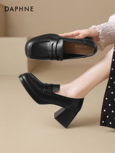 Daphne | Black High Heels Thick Sole Oxford Style Shoes
